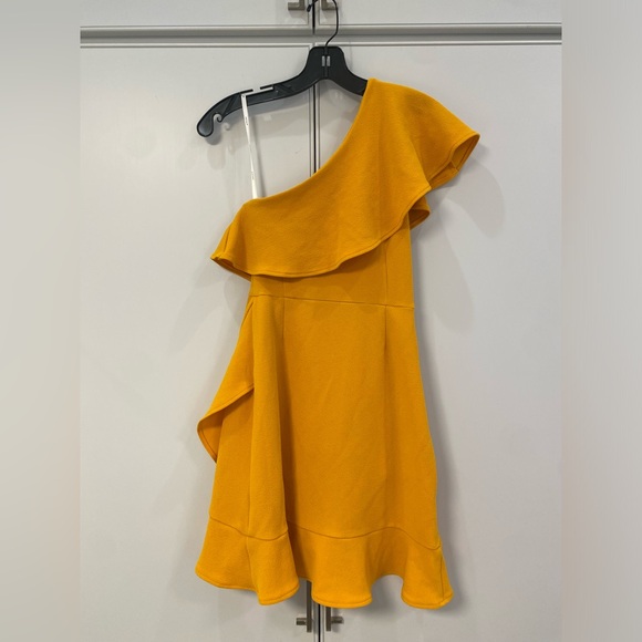 MinkPink one-shoulder mustard yellow ruffle dress - Picture 2 of 3